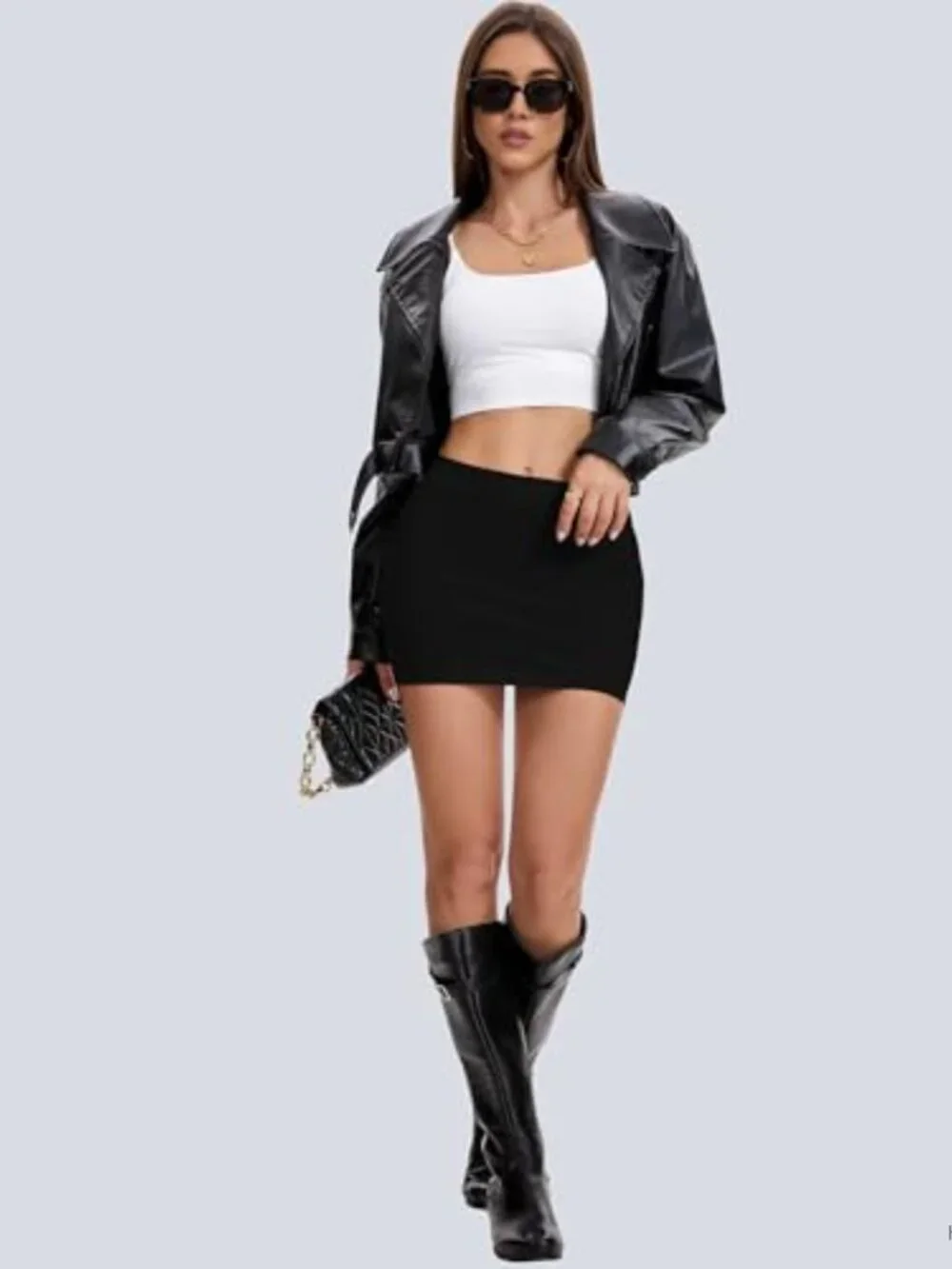 Stretchy Bodycon Mini Skirt with Built-in Shorts for Women, High Waist
